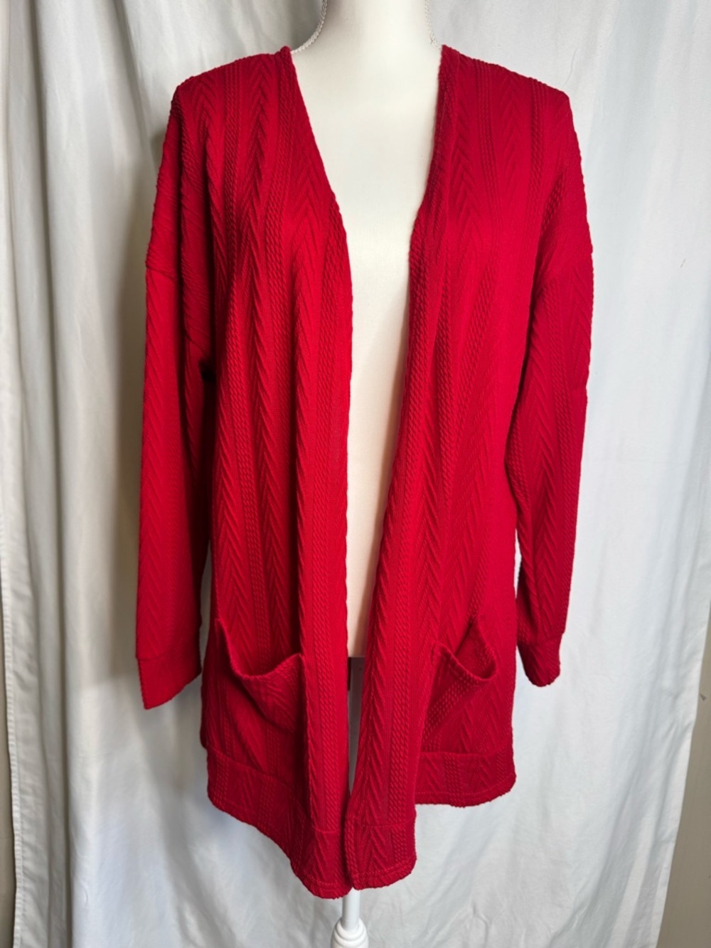 Pantalon Red Textured Open Front Cardigan Sweater Large Oversized Pockets NWT - Picture 2 of 11